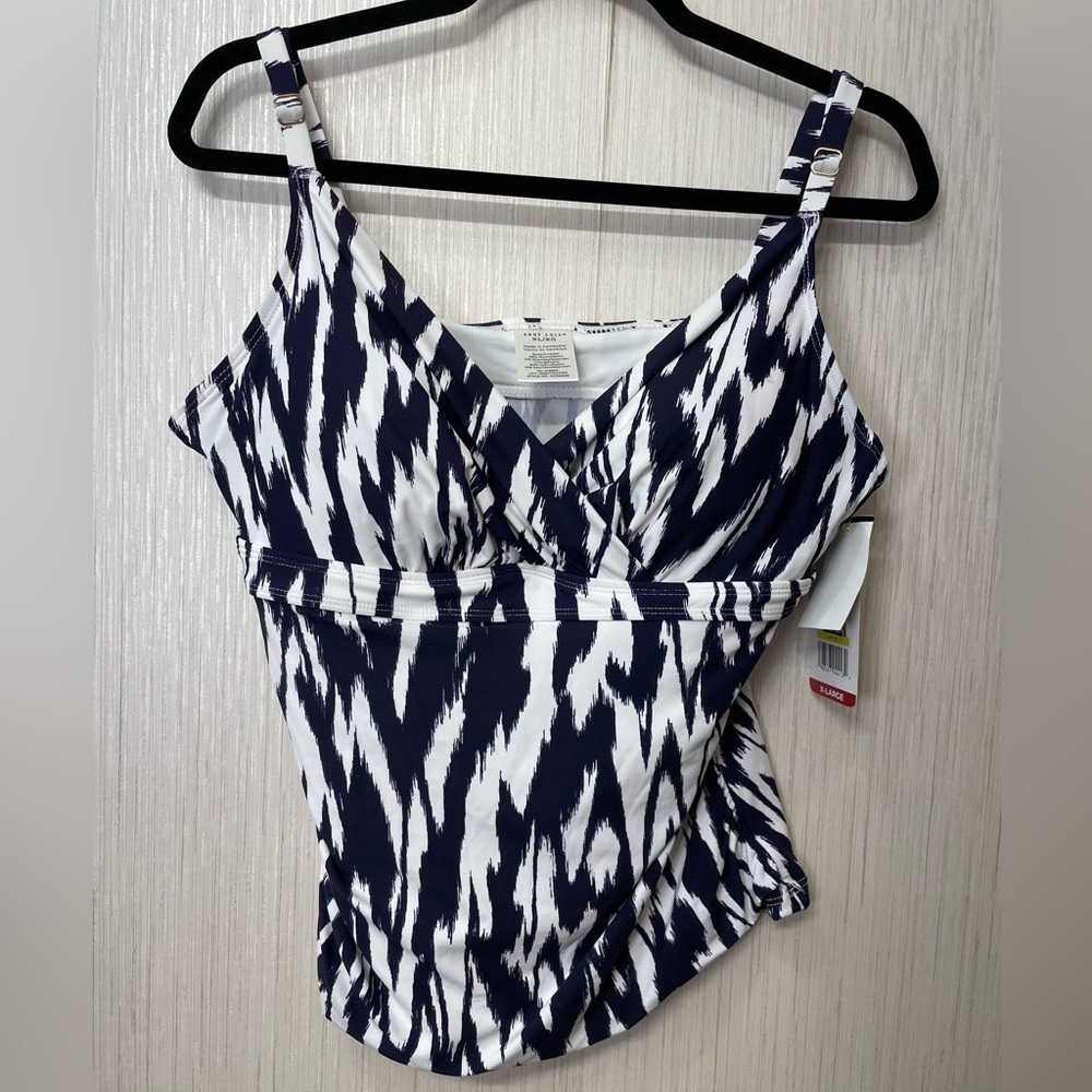 NWT Anne Cole Navy Ikat Print Tankini‎ Top XL New with Tags